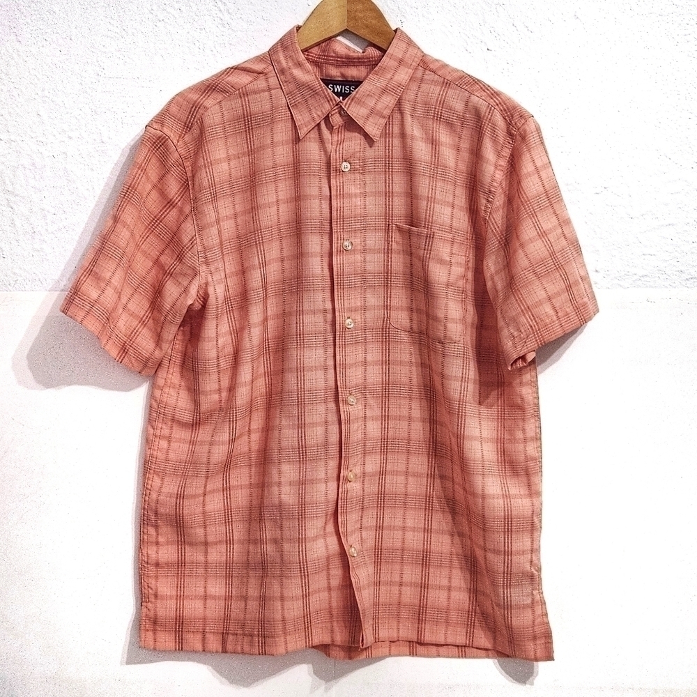 SWISS Alps Orange Plaid Button Down Shirt